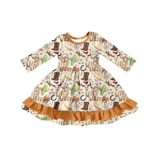 Western howdy print girls long sleeve dress preorder