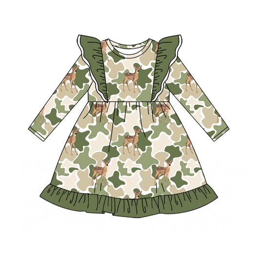 Deer camo print girls long sleeve dress preorder