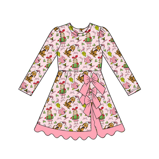 Christmas green face print girls long sleeve yoga dress preorder