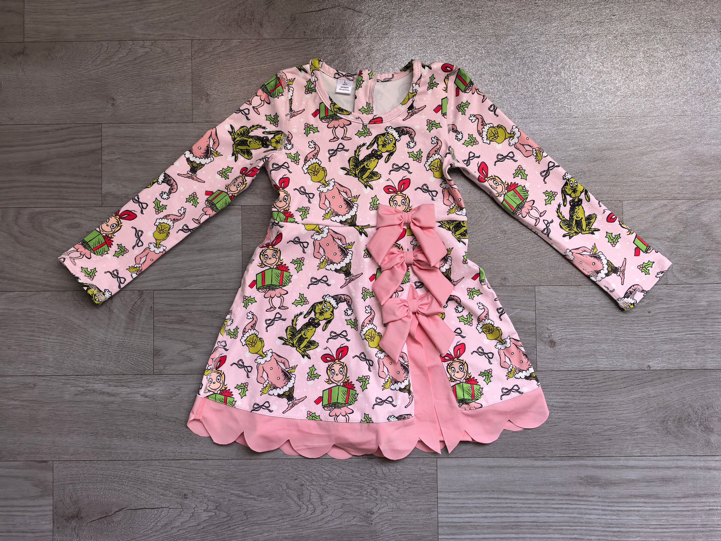 Christmas green face print girls long sleeve yoga dress preorder