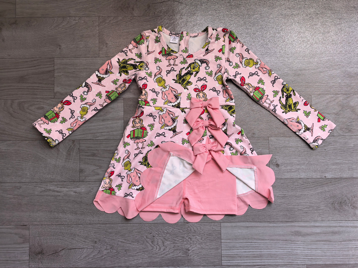 Christmas green face print girls long sleeve yoga dress preorder