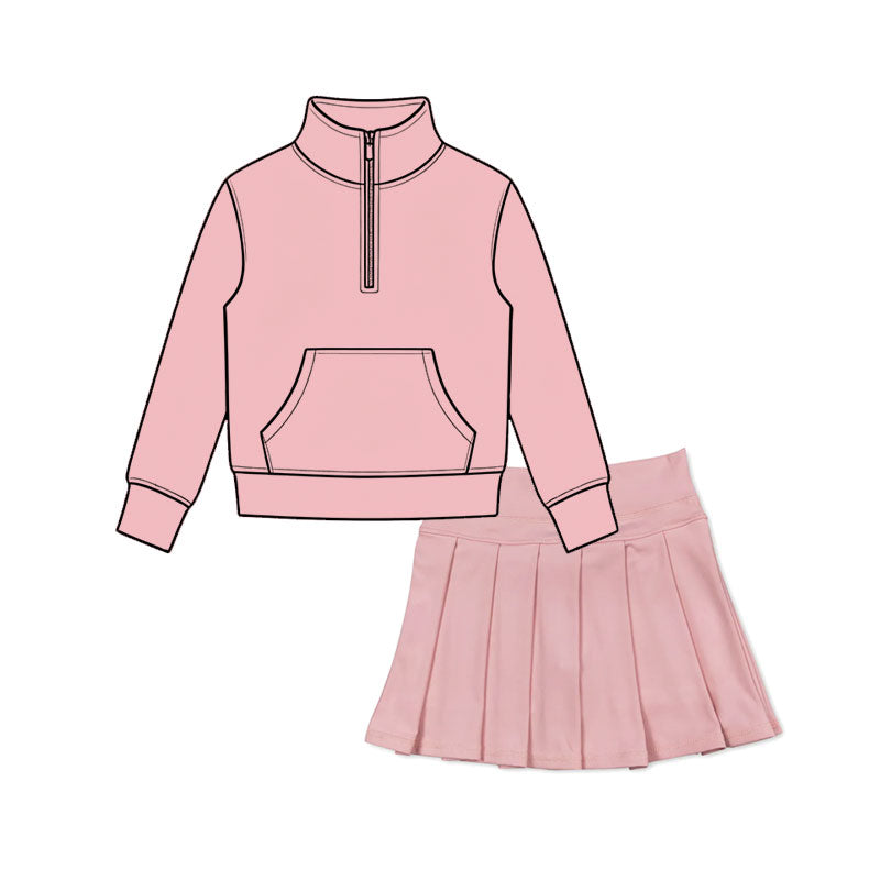 Pink long sleeve yoga pullover top matching skorts girls outfit preorder