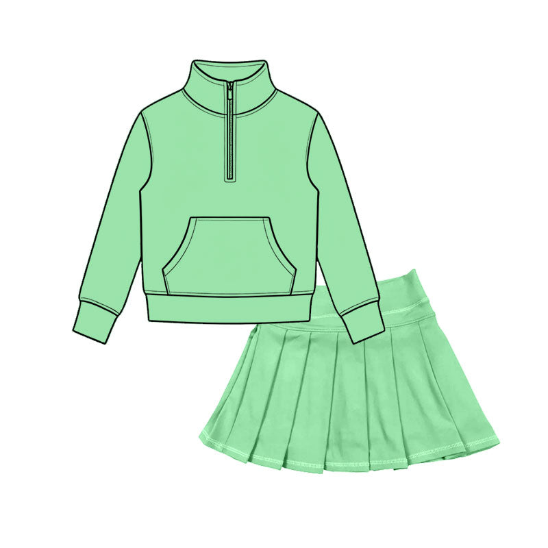 Green long sleeve yoga pullover top matching skorts girls outfit preorder