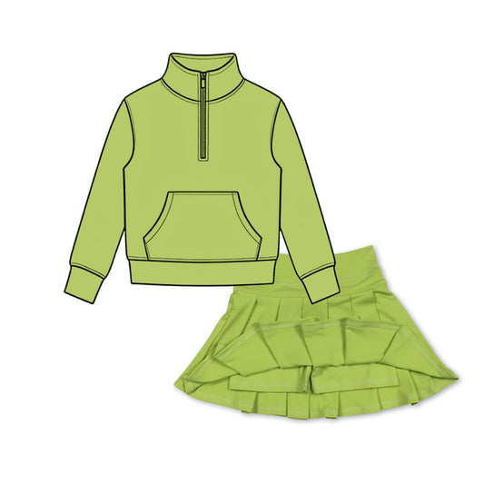 Green long sleeve yoga pullover top matching skorts girls outfit preorder