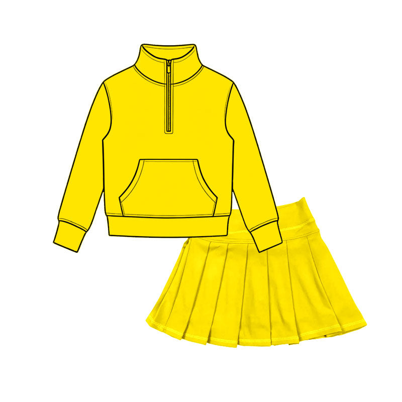 Yellow long sleeve yoga pullover top matching skorts girls outfit preorder
