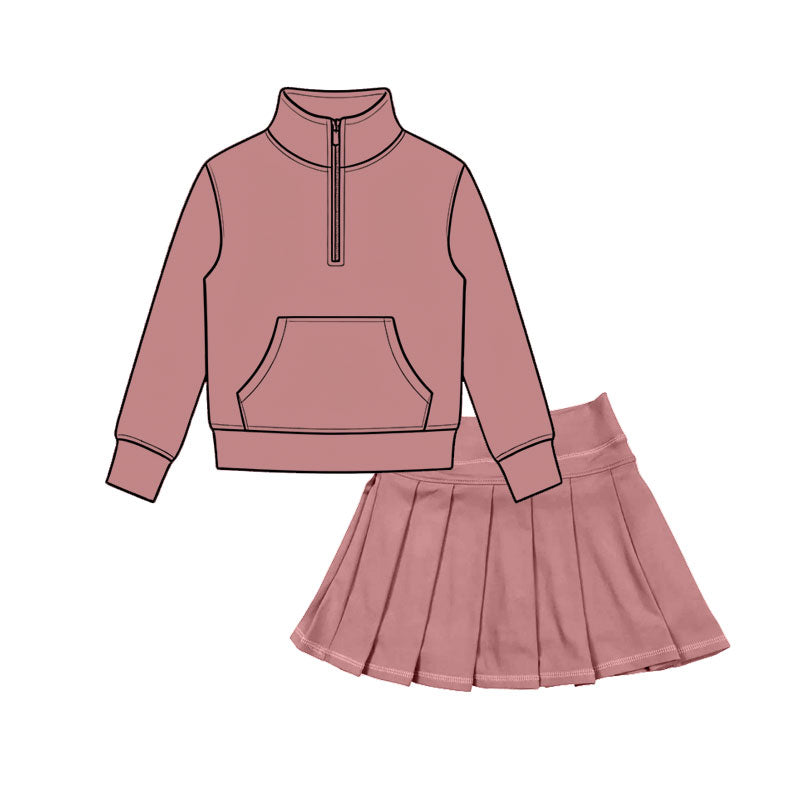 Dusty pink long sleeve yoga pullover top matching skorts girls outfit preorder