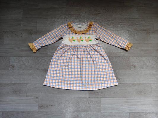 Thanksgiving turkey embroidery print girls long sleeve yoga dress preorder