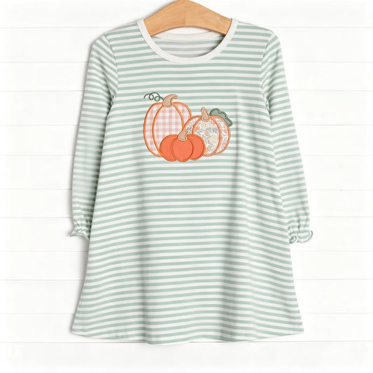 Three pumpkins print girls long sleeve fall winter dress preorder