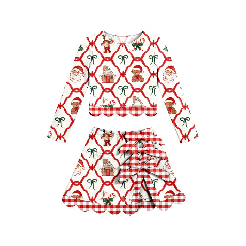 Christmas santa claus long sleeve yoga top matching skorts girls outfit preorder