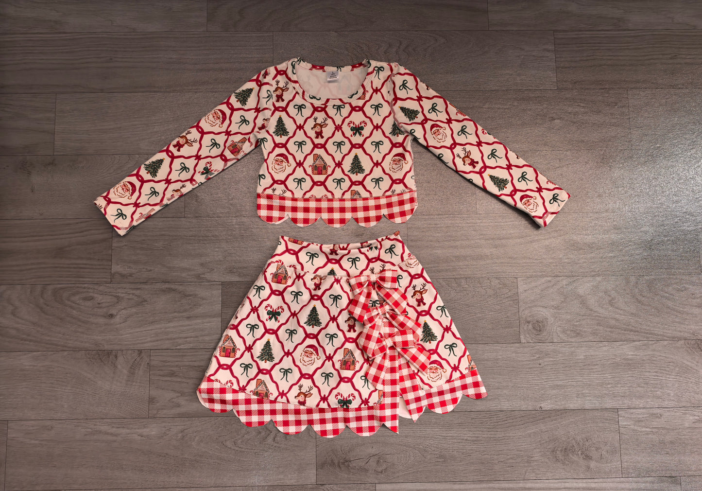 Christmas santa claus long sleeve yoga top matching skorts girls outfit preorder