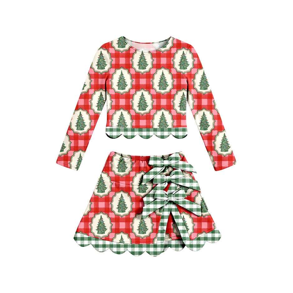 Christmas tree print long sleeve yoga top matching skorts girls outfit preorder