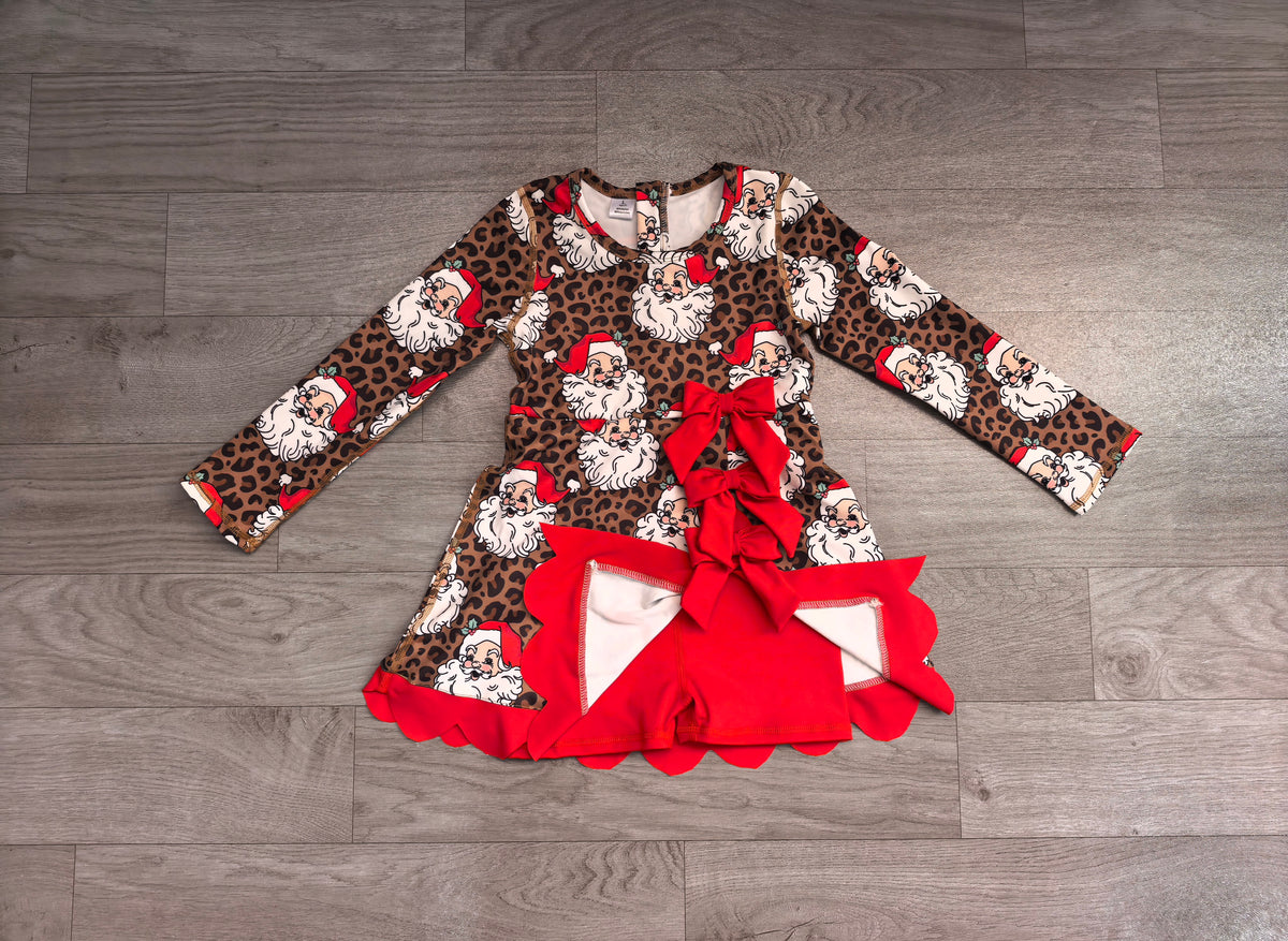 Christmas santa claus print girls long sleeve yoga dress preorder