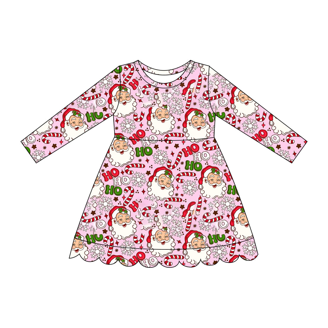 Christmas santa claus hohoho print girls long sleeve fall winter dress preorder