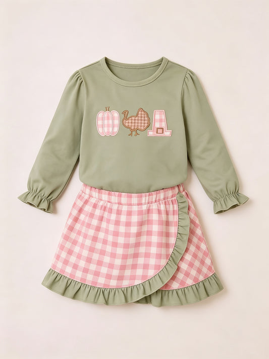 Girl long sleeve thanksgiving turkey top matching pants fall outfit preorder