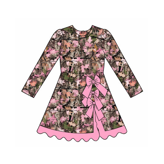 Pink leaves print girls long sleeve yoga dress preorder