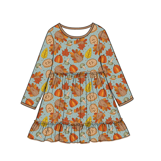 Thanksgiving turkey girls long sleeve fall winter dress preorder