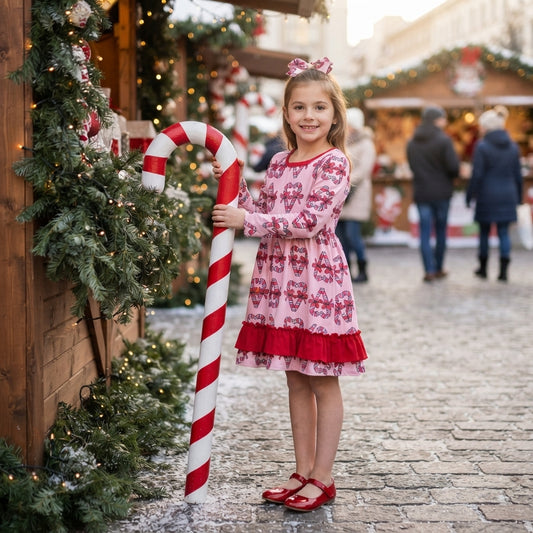 Christmas candy cane girls long sleeve fall winter dress