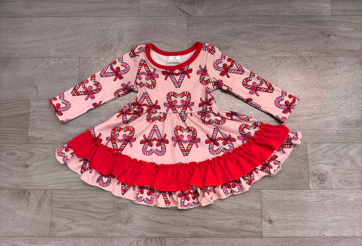 Christmas candy cane girls long sleeve fall winter dress preorder