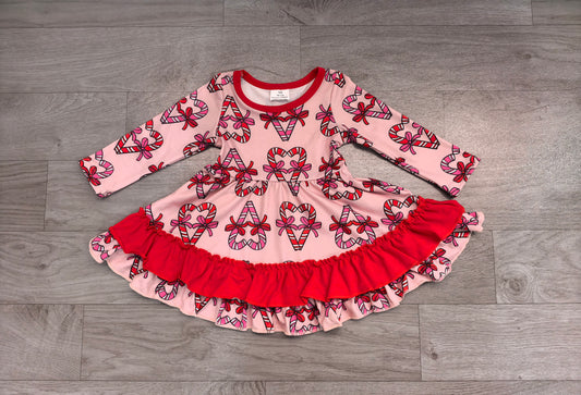 Christmas candy cane girls long sleeve fall winter dress preorder