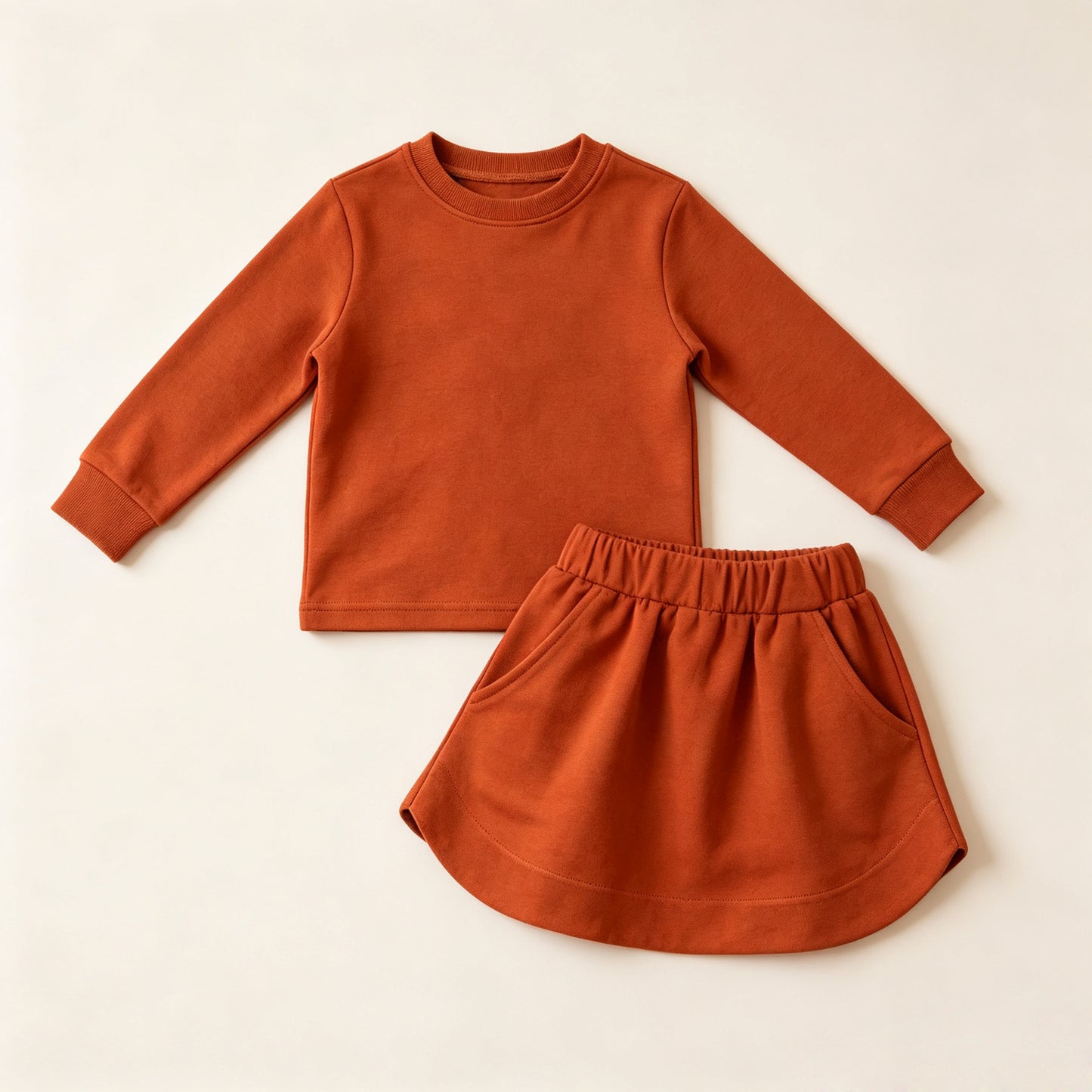 Dusty orange long sleeve top matching shorts girls set outfit preorder
