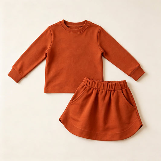Dusty orange long sleeve top matching shorts girls set outfit preorder