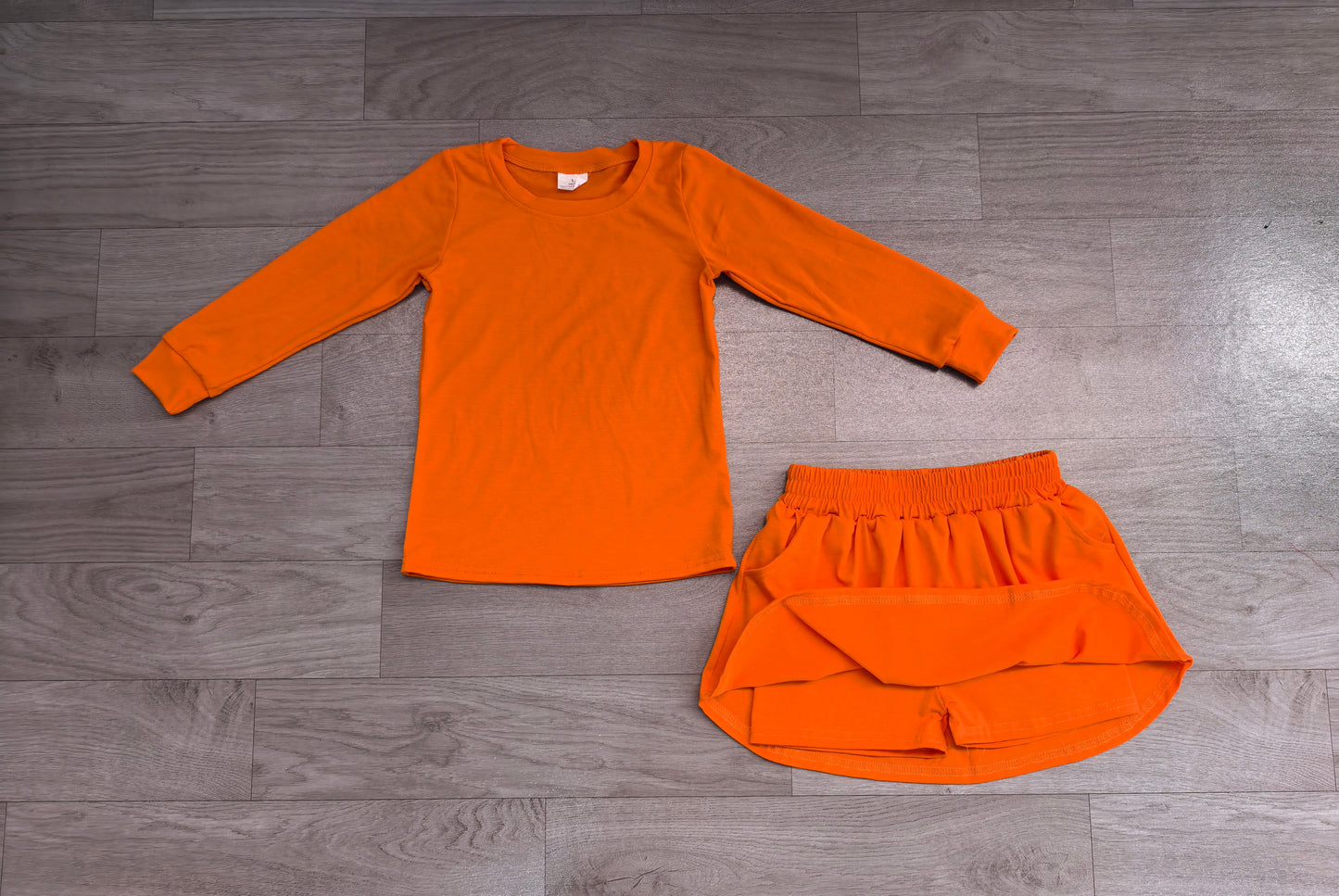 Dusty orange long sleeve top matching shorts girls set outfit preorder