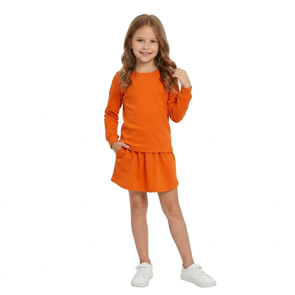 Dusty orange long sleeve top matching shorts girls set outfit