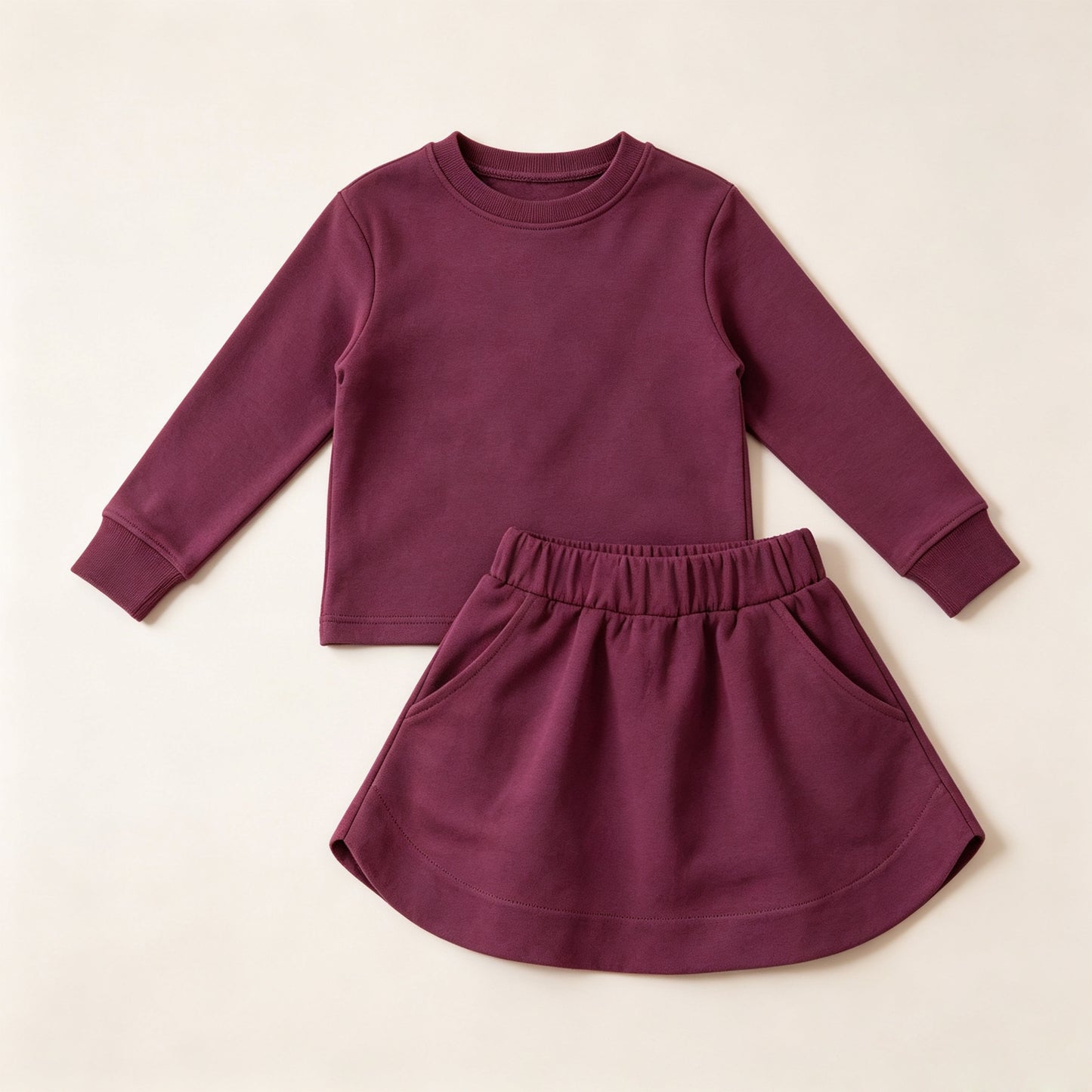 Burgundy long sleeve top matching shorts girls set outfit preorder
