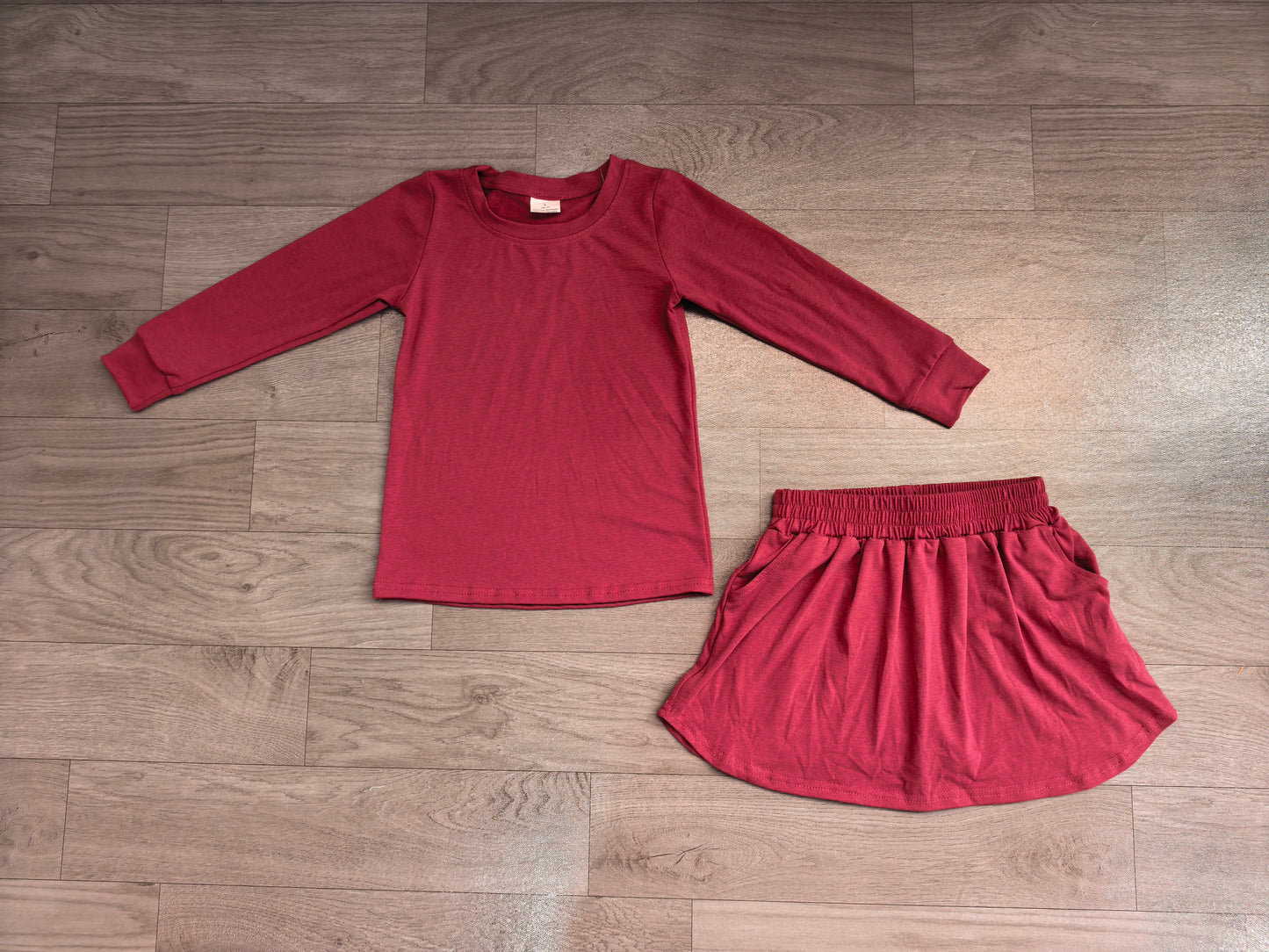 Burgundy long sleeve top matching shorts girls set outfit preorder