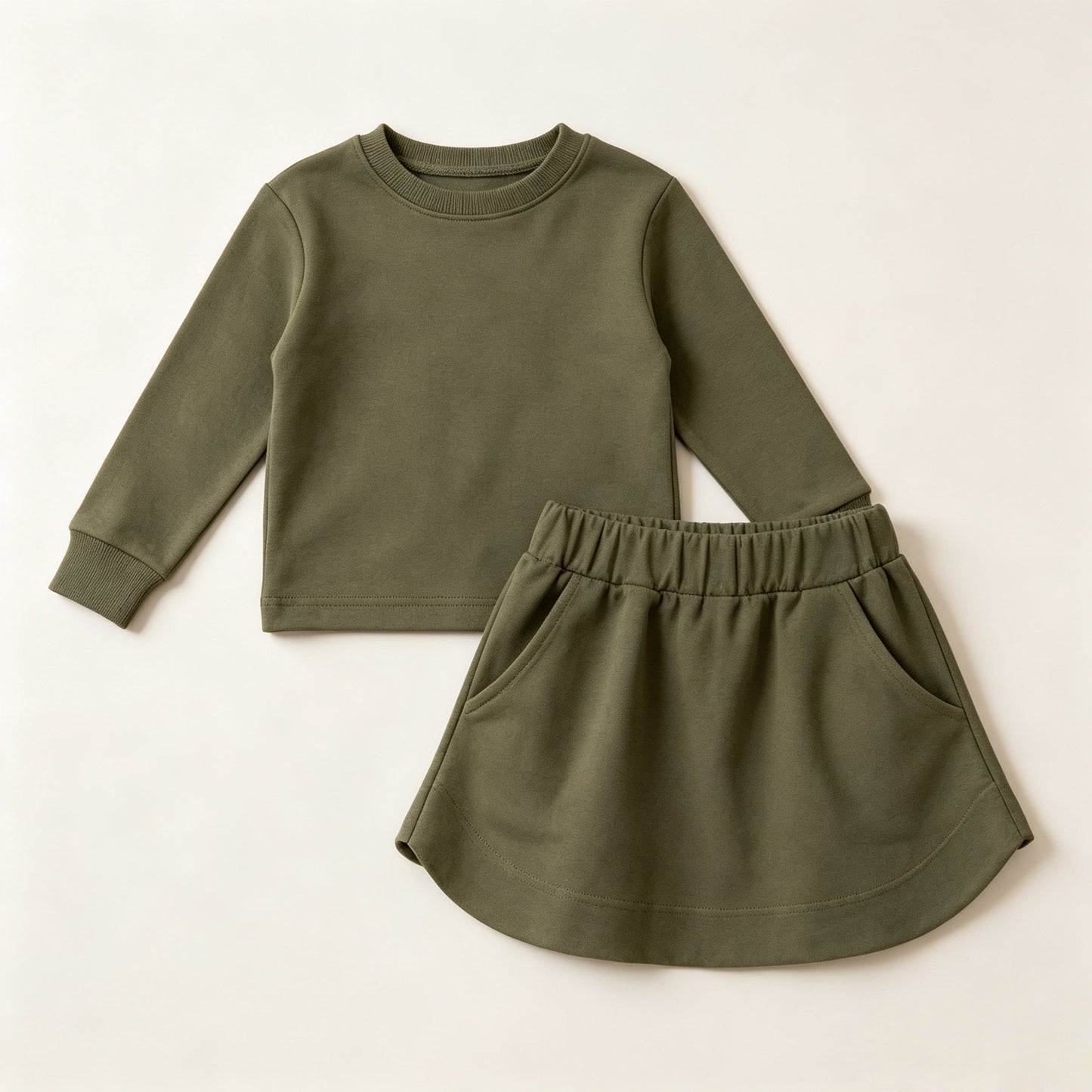 Olive Green long sleeve top matching skorts girls set outfit preorder