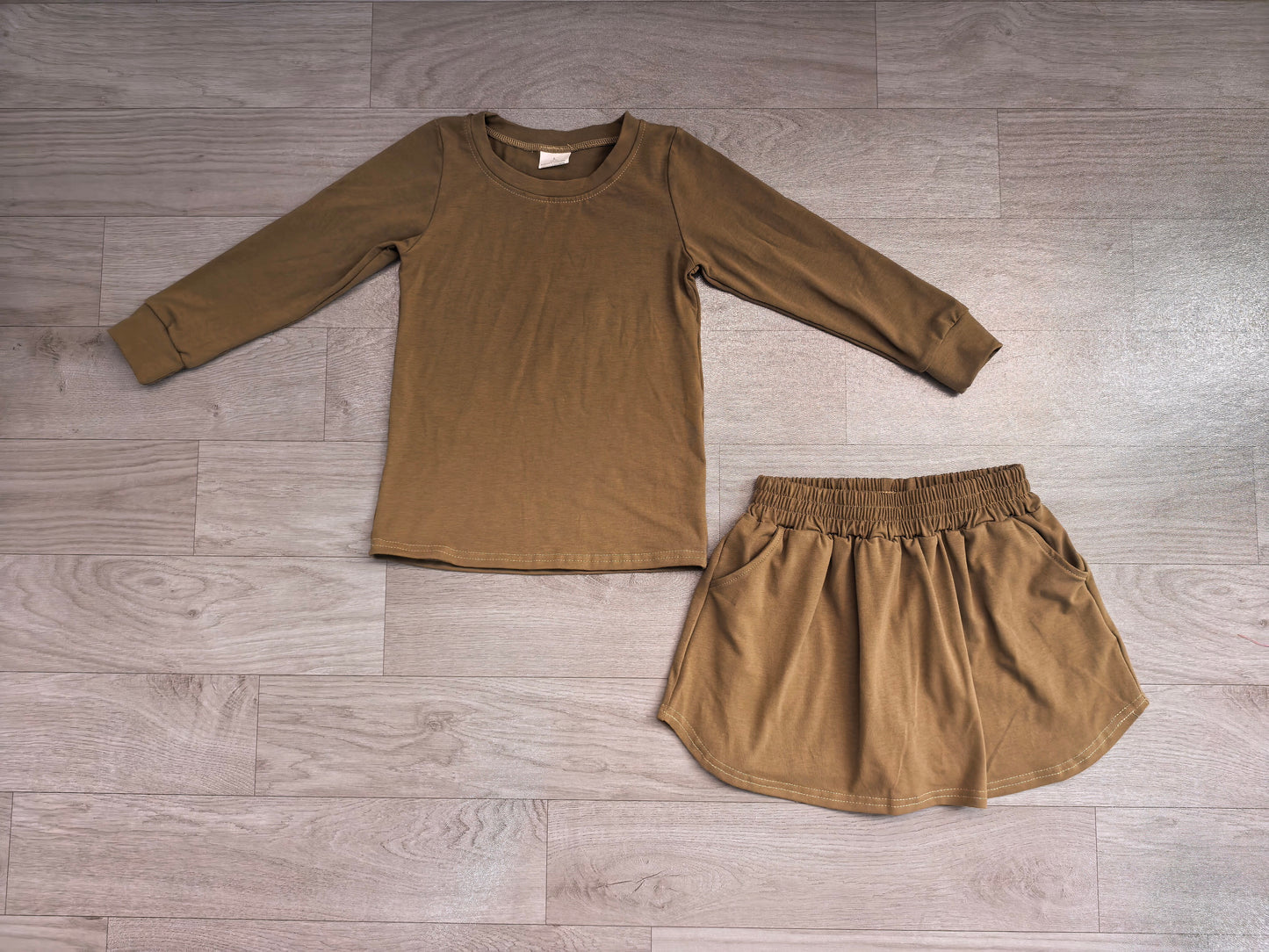 Olive Green long sleeve top matching skorts girls set outfit preorder