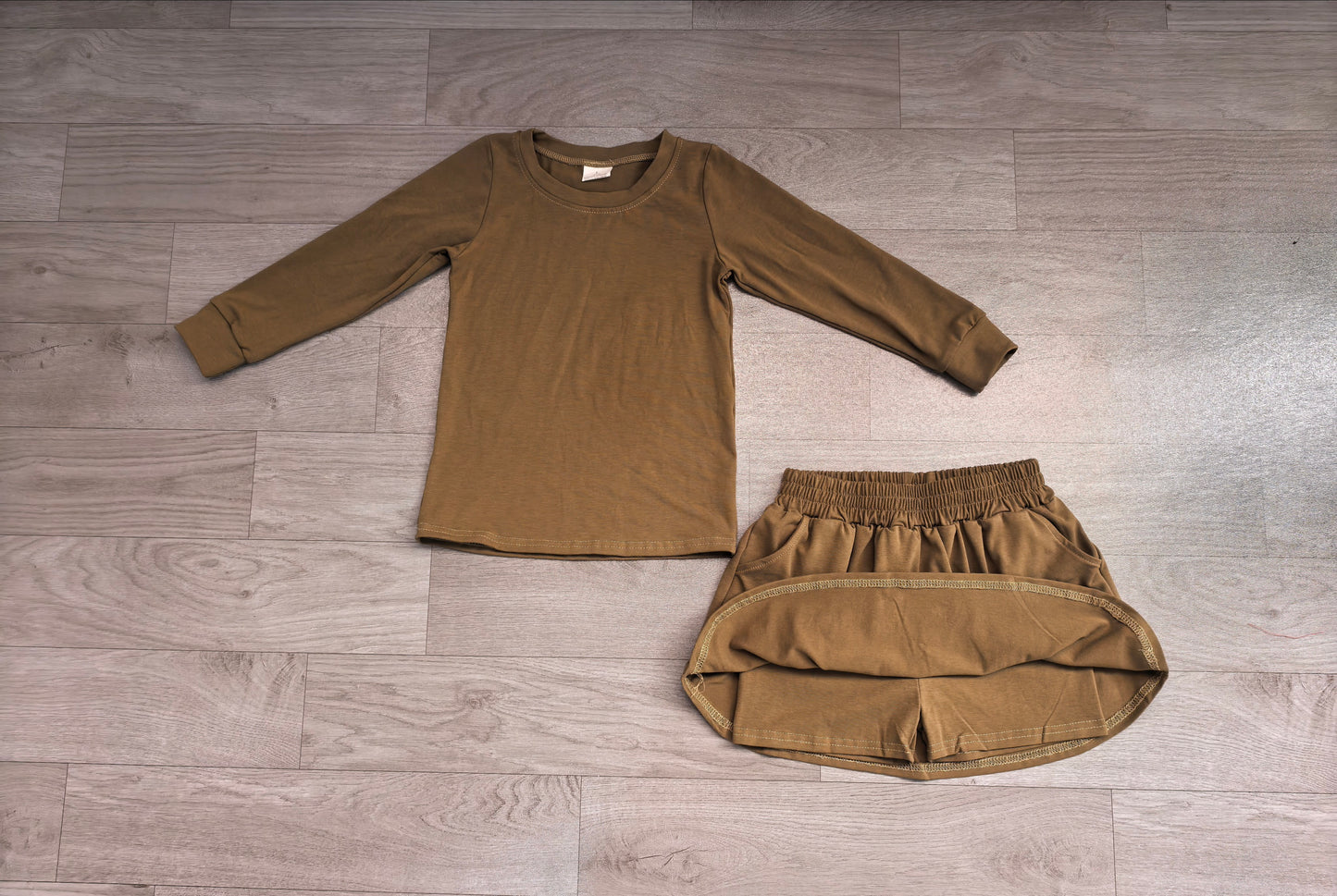 Olive Green long sleeve top matching skorts girls set outfit preorder