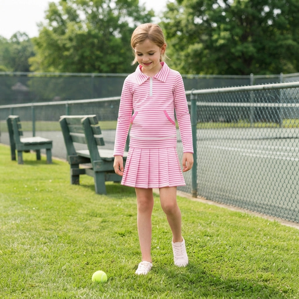 Pink stripes yoga pullover top matching skorts girls outfit