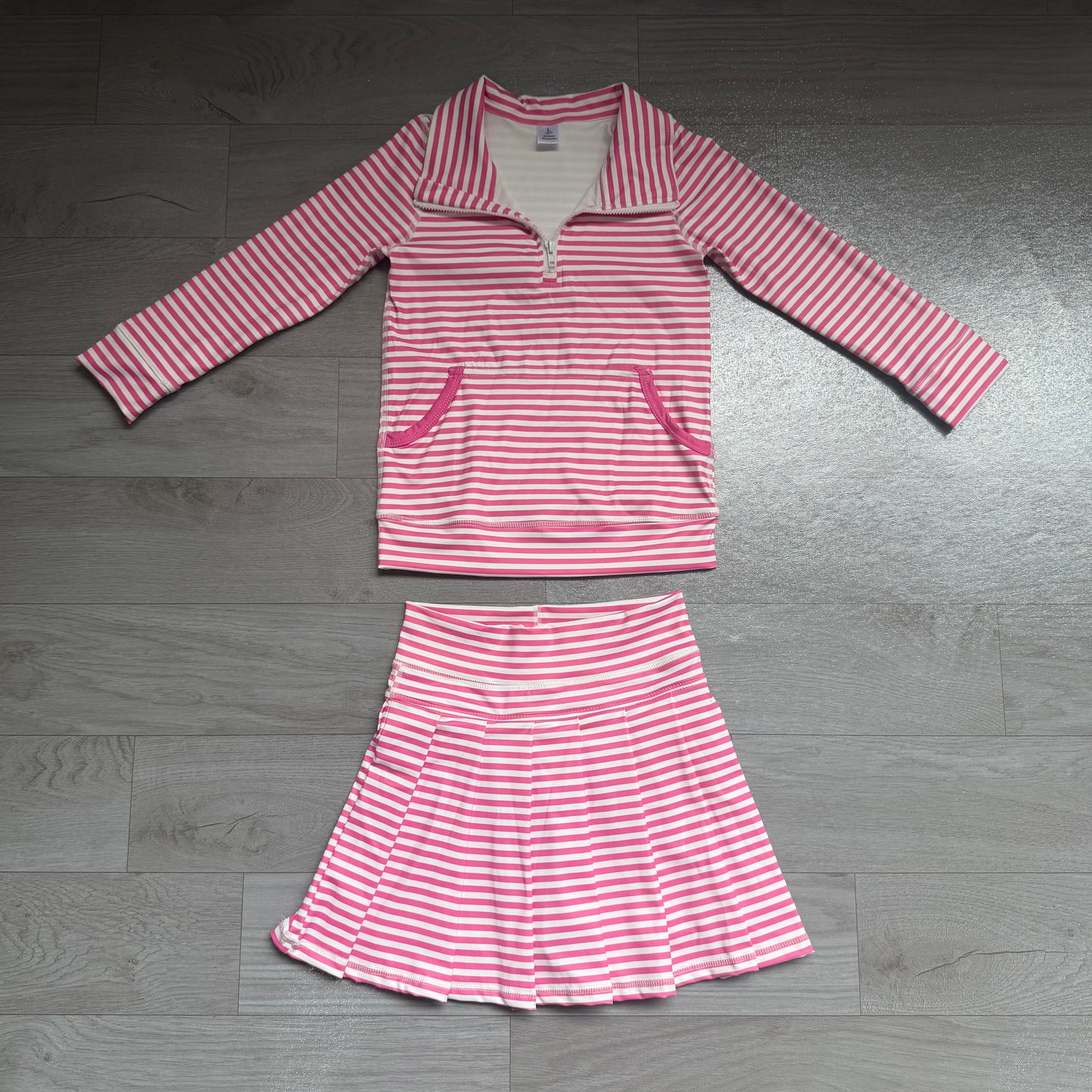 Pink stripes yoga pullover top matching skorts girls outfit preorder