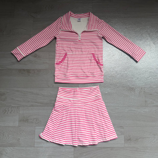 Pink stripes yoga pullover top matching skorts girls outfit preorder