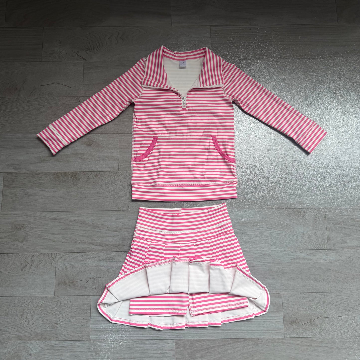 Pink stripes yoga pullover top matching skorts girls outfit preorder