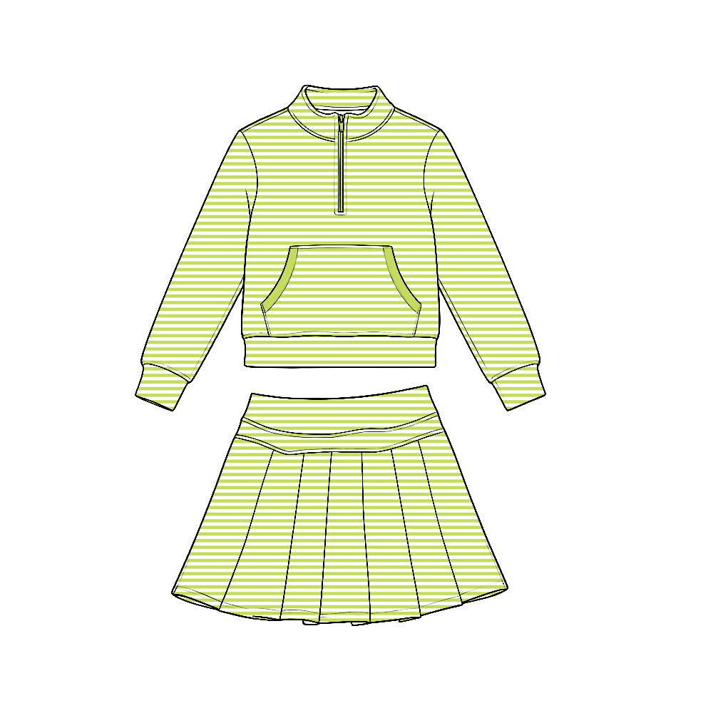 Lime green stripes yoga pullover top matching skorts girls outfit preorder