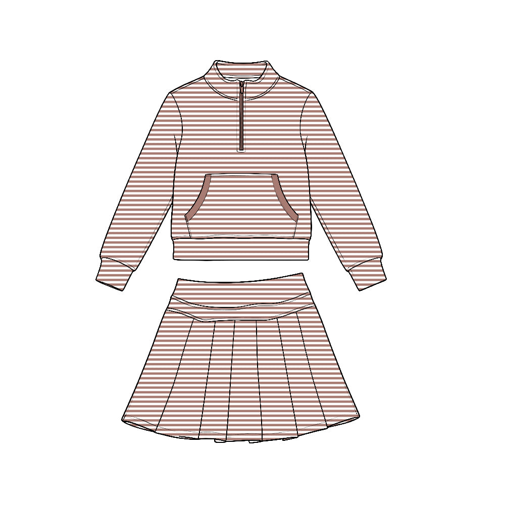Brown stripes yoga pullover top matching skorts girls outfit preorder