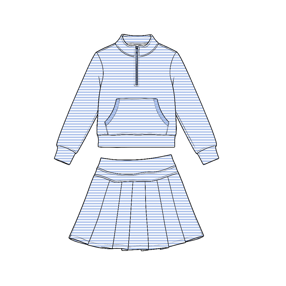 Blue stripes yoga pullover top matching skorts girls outfit preorder