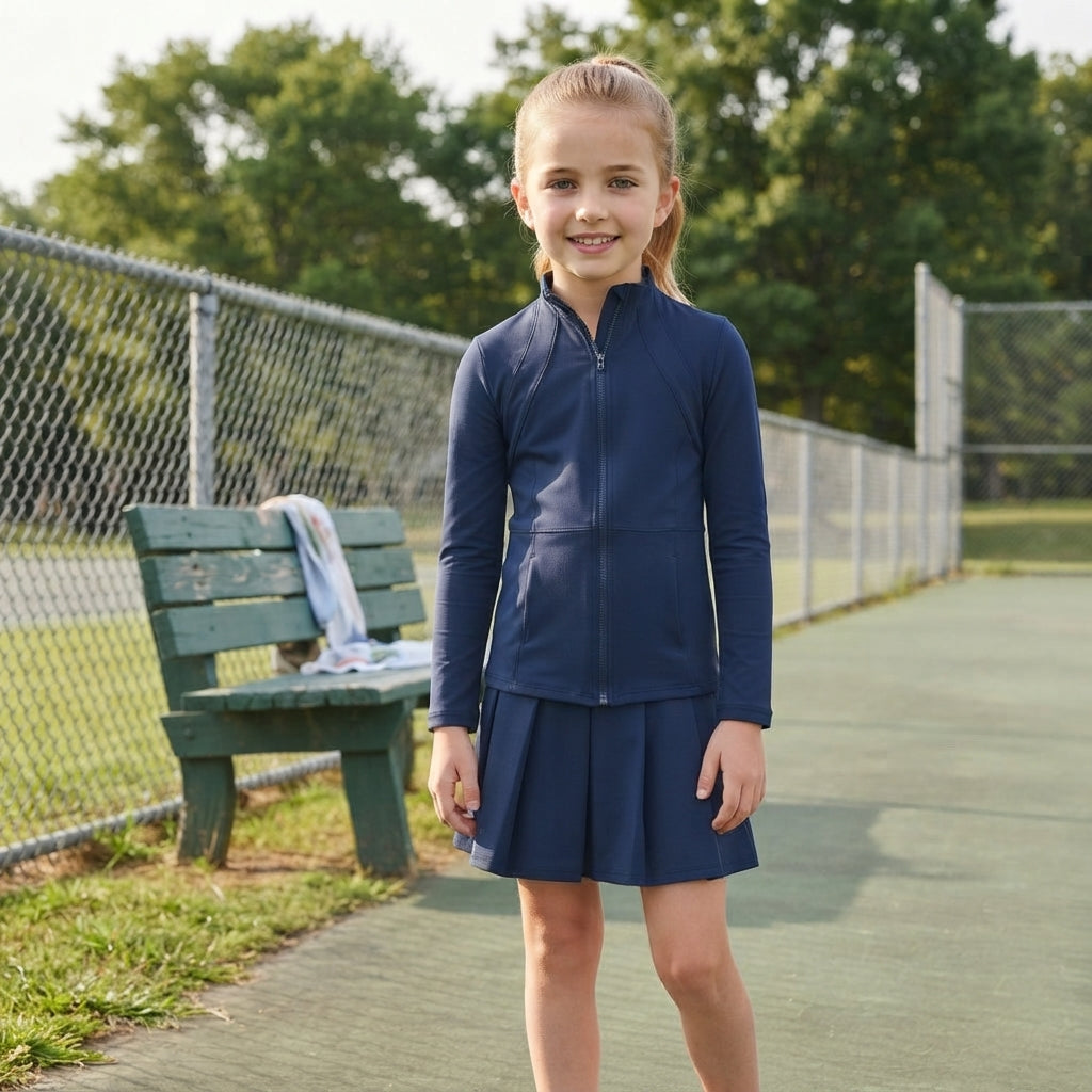 Navy yoga pullover top matching skorts girls outfit