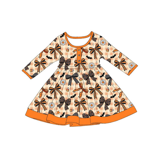 Halloween bows girls long sleeve fall winter dress preorder