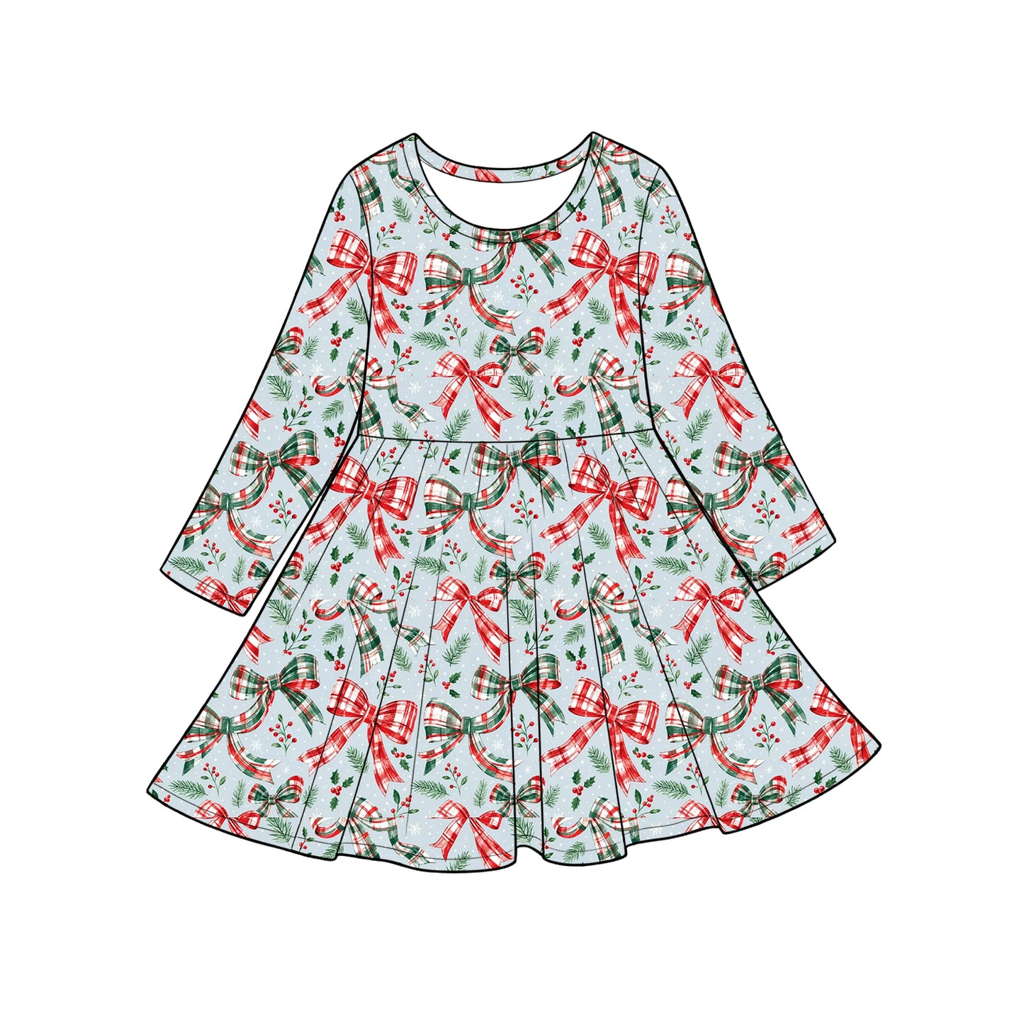Christmas bows girls long sleeve fall winter dress preorder