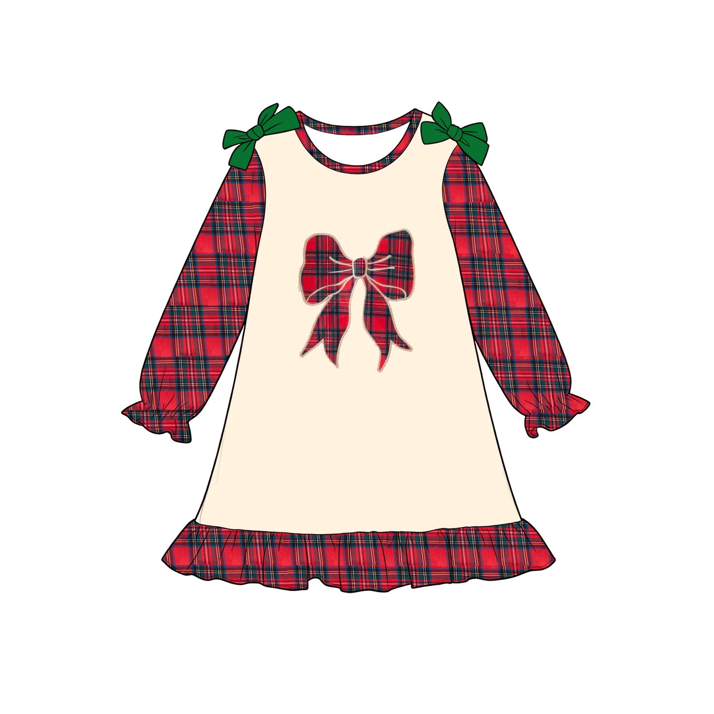 Christmas bow girls long sleeve fall winter dress preorder