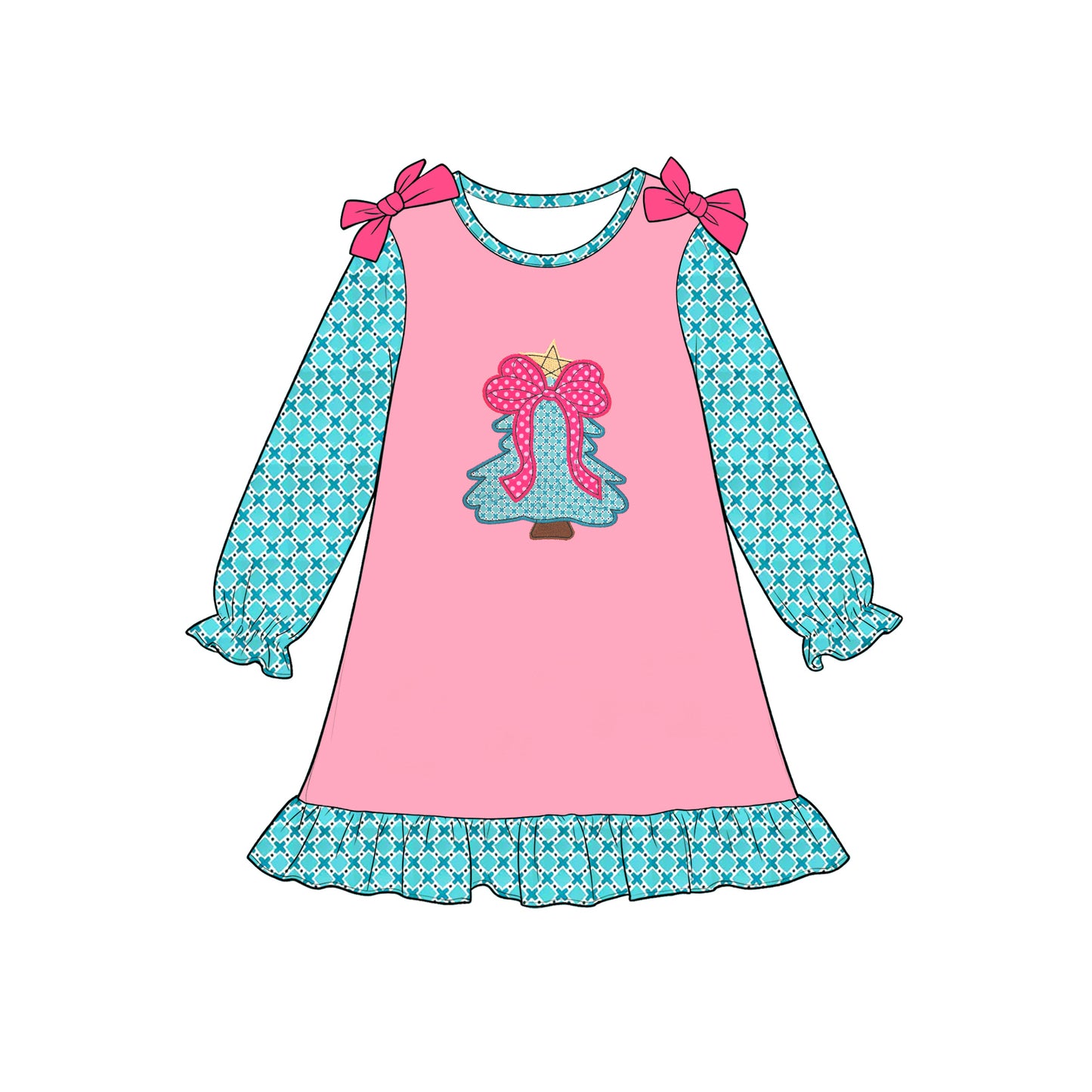 Christmas tree girls long sleeve fall winter dress preorder