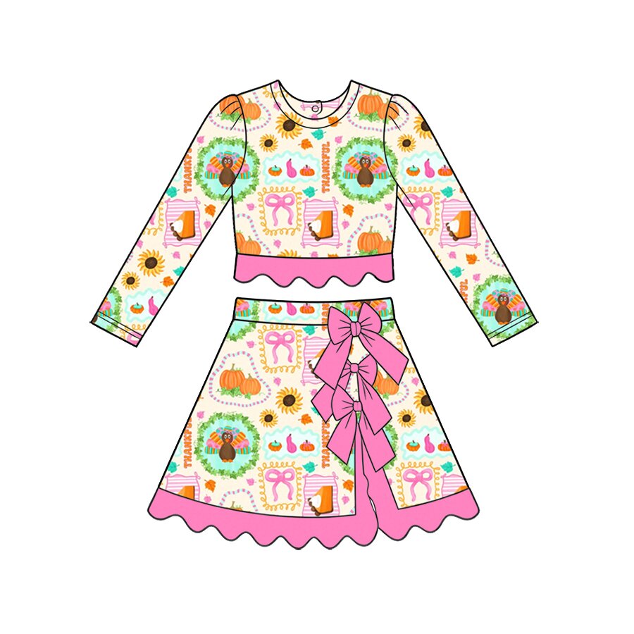 Thanksgiving turkey pullover top matching skorts girls yoga outfit preorder