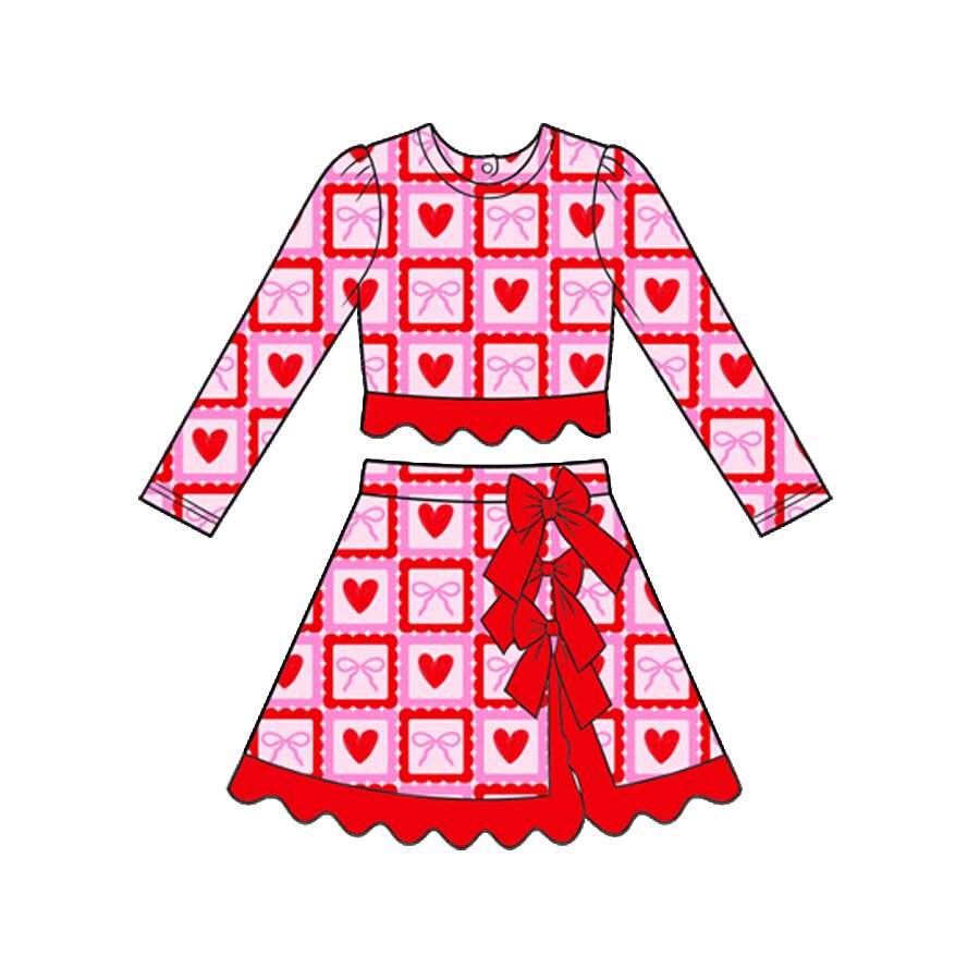 Valentiens heart long sleeve pullover top matching skorts girls yoga outfit preorder