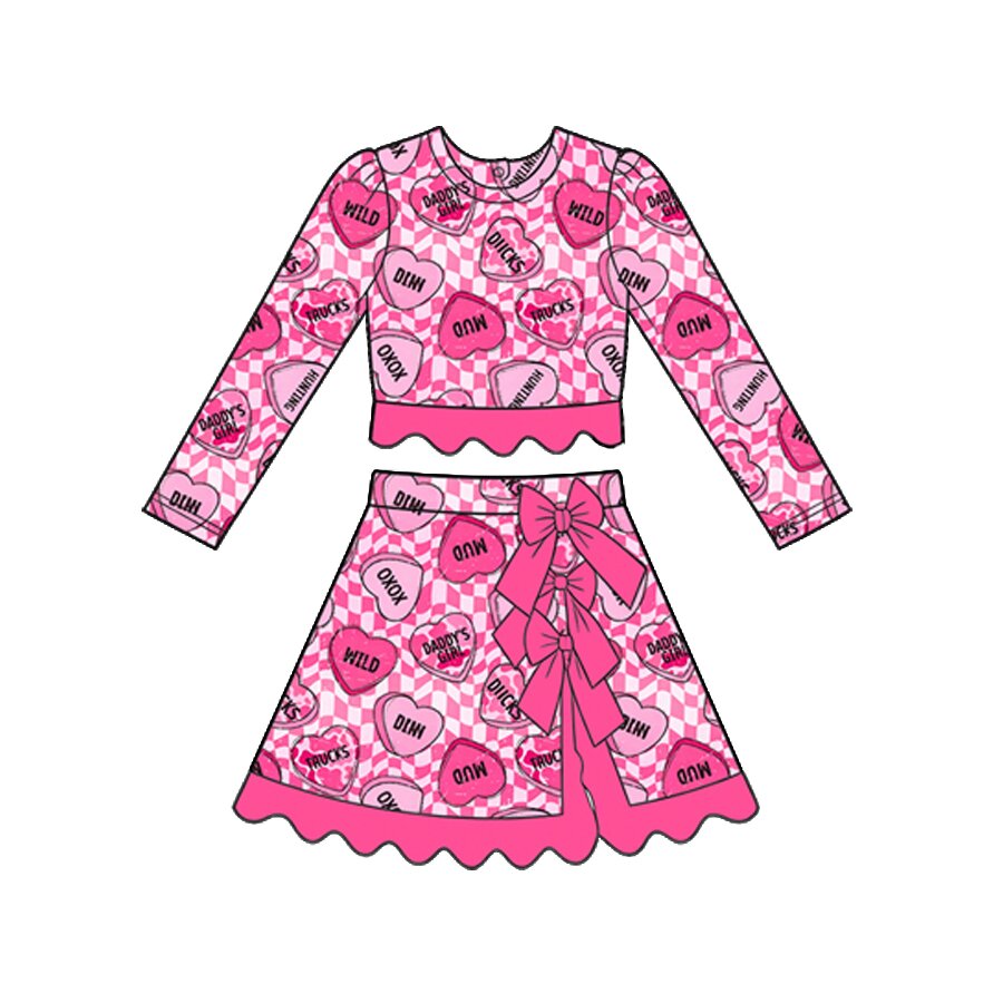 Valentiens heart long sleeve pullover top matching skorts girls yoga outfit preorder