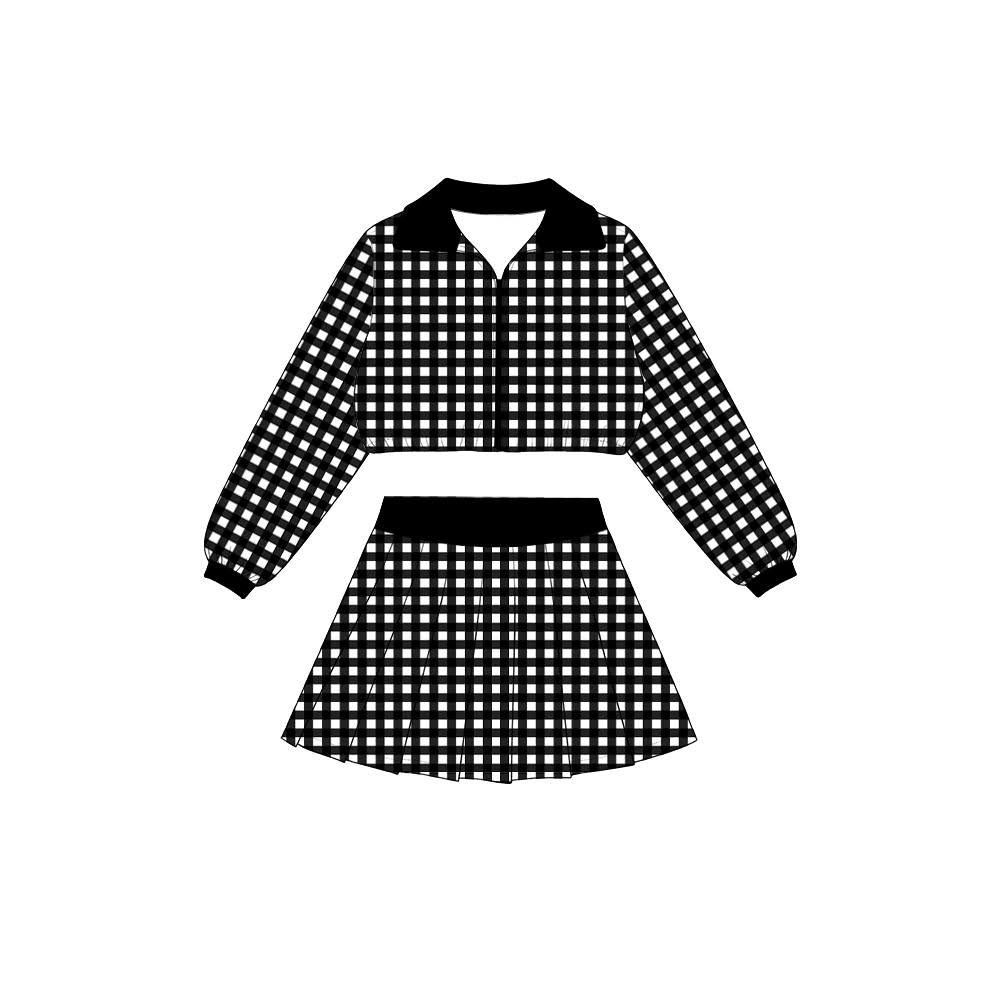 Black plaid long sleeve yoga pullover top matching skorts girls outfit preorder