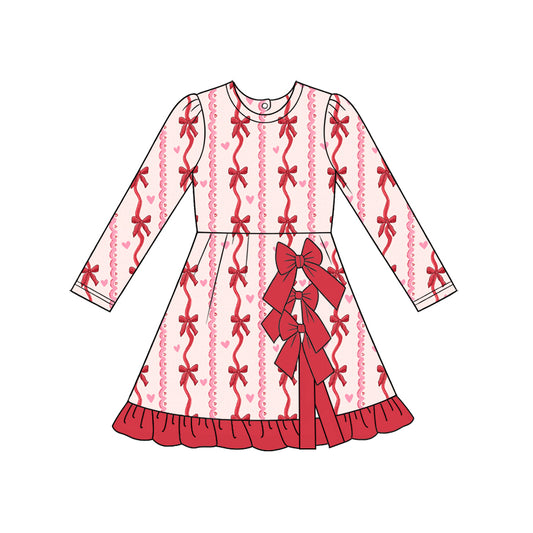 Red bow design girls long sleeve yoga dress preorder