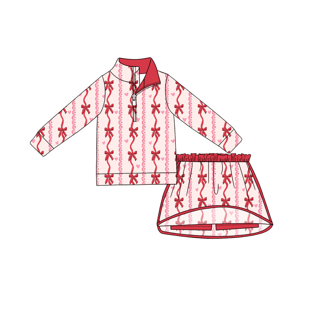 Valentines day heart print long sleeve top matching skort girls outfit preorder